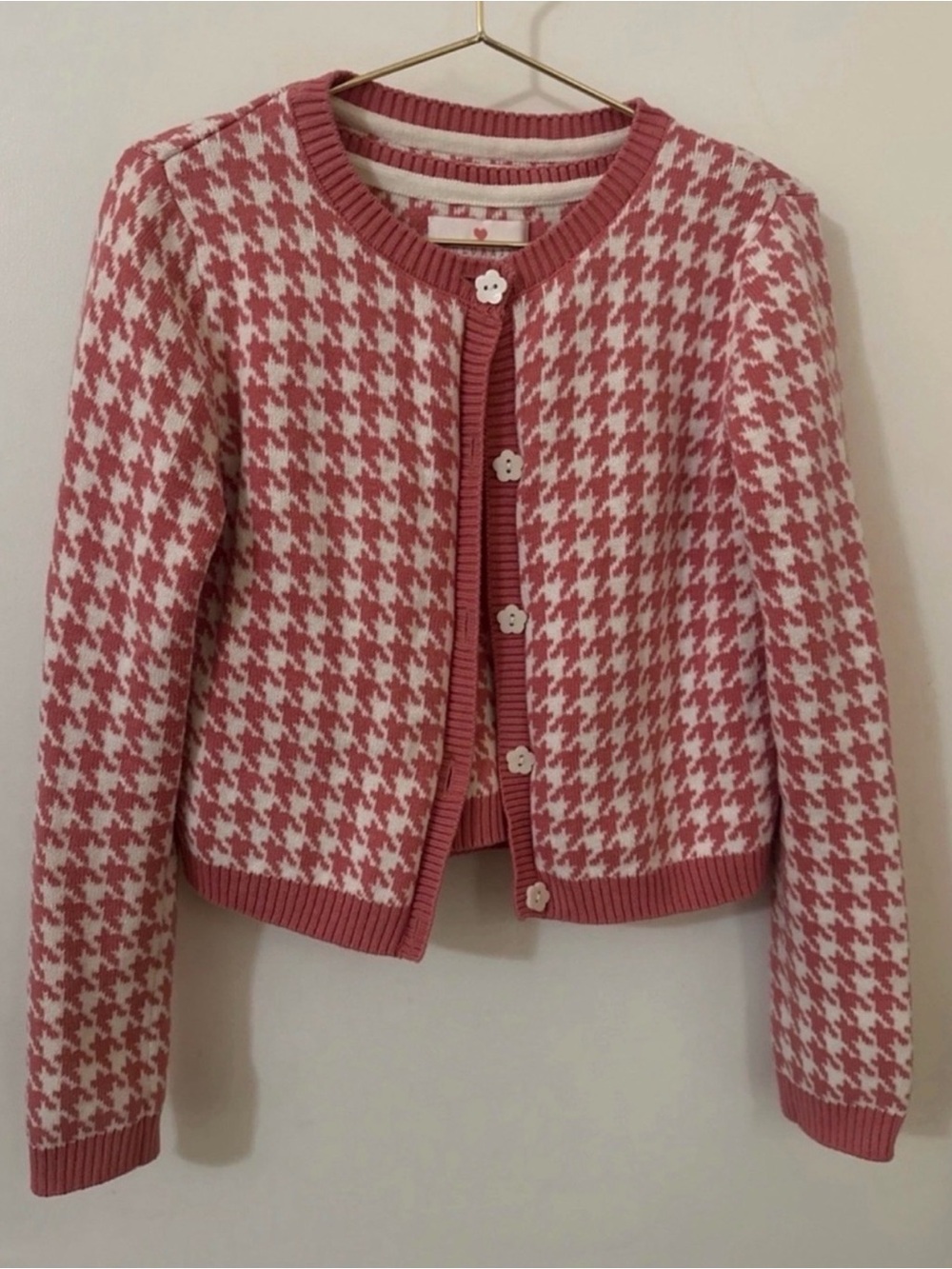 Lulu Rain Girls 7/8 Pink Houndstooth 2-Piece Sweater Set